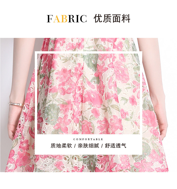 Original Design: Spring/Summer Embroidered Printed Dress for Women with a High end Style and a slimming A-line Skirt with a cinched waist