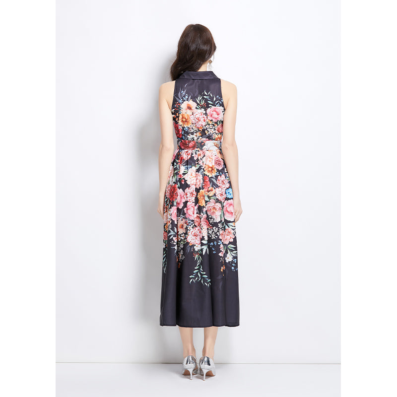 Original Design Spring/Summer Vacation Flower Oil Painting Style Shirt Long Dress