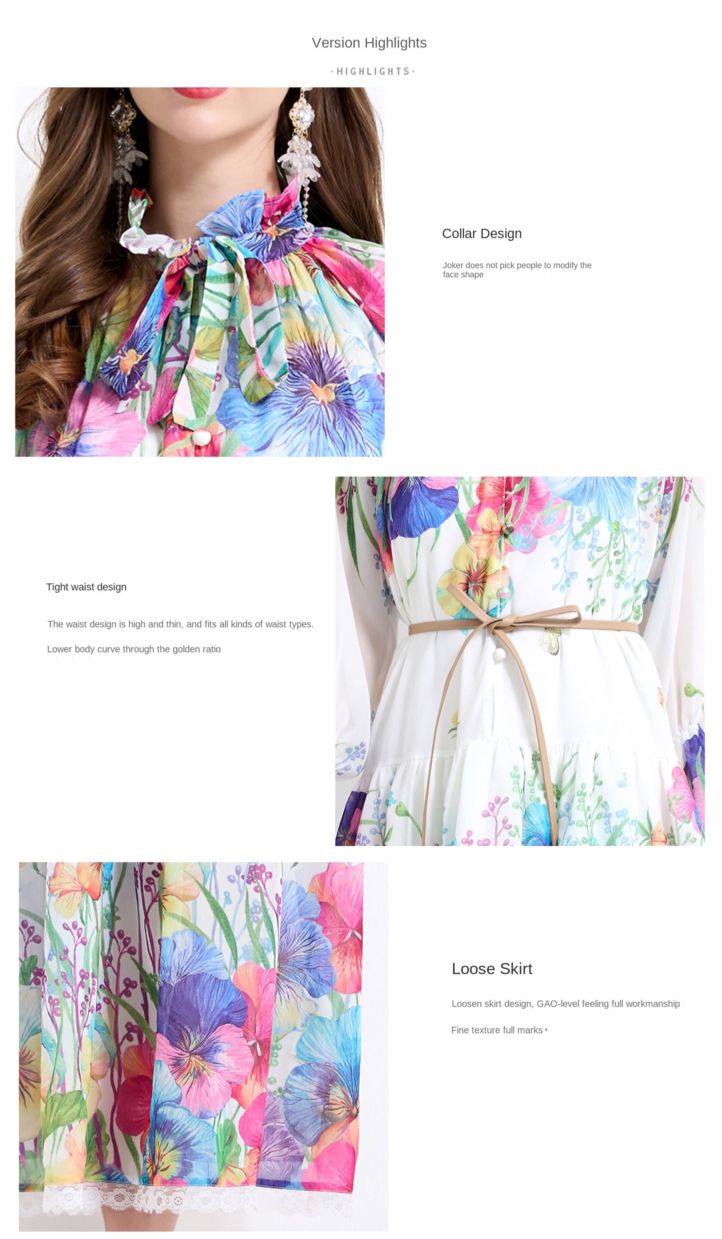 Original design - spring and summer fake lace cake skirt floral print waist ruffle skirt