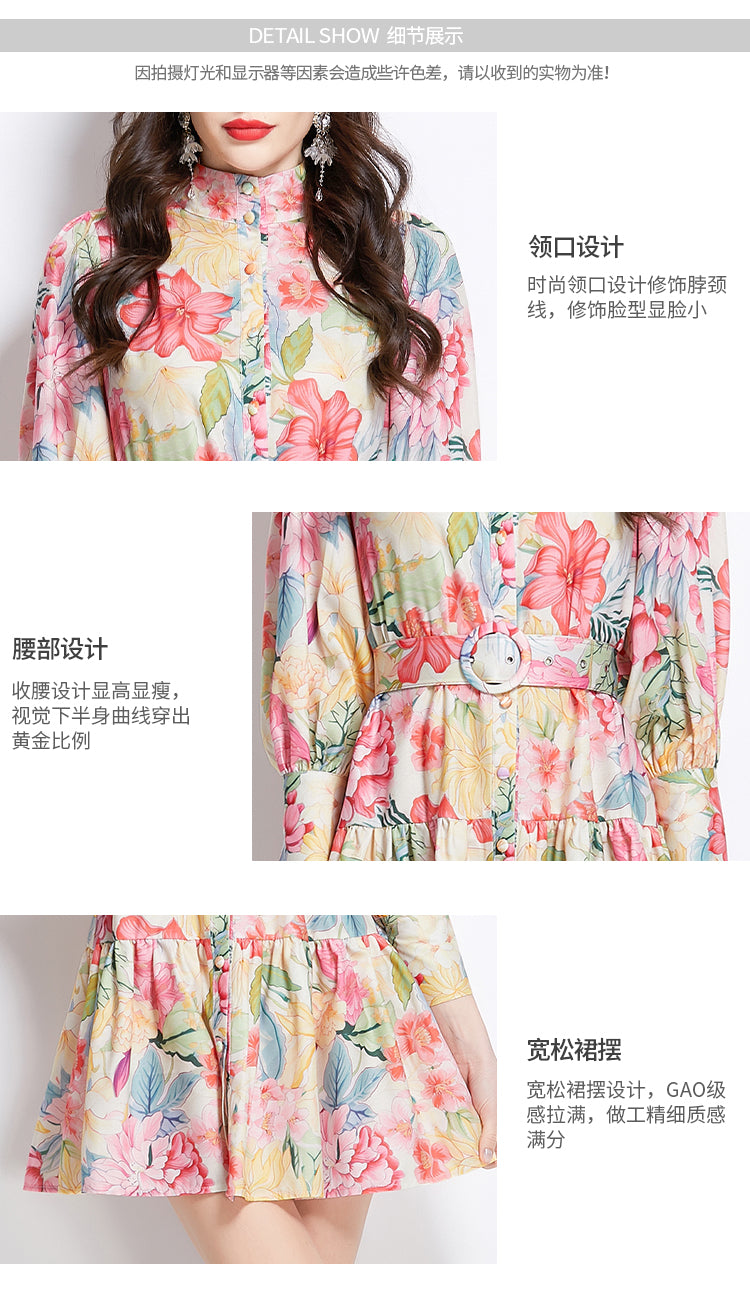 Original Design Spring/Summer Vacation New Watercolor Flower Printed Short Dress