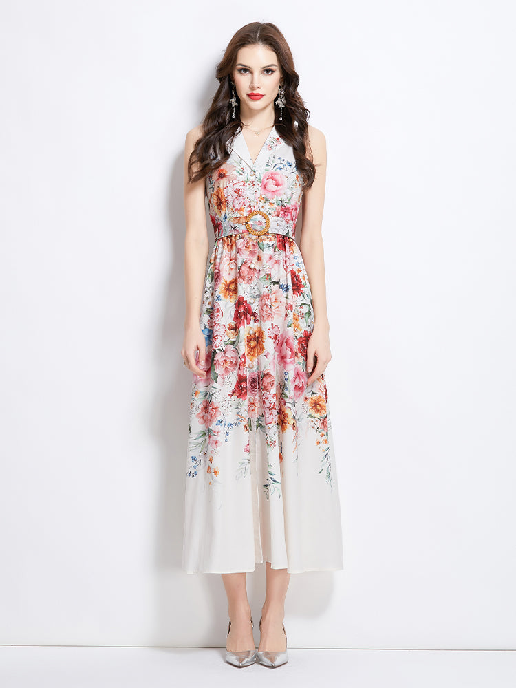 Original design for spring and summer vacation, new floral oil painting style shirt style long dress