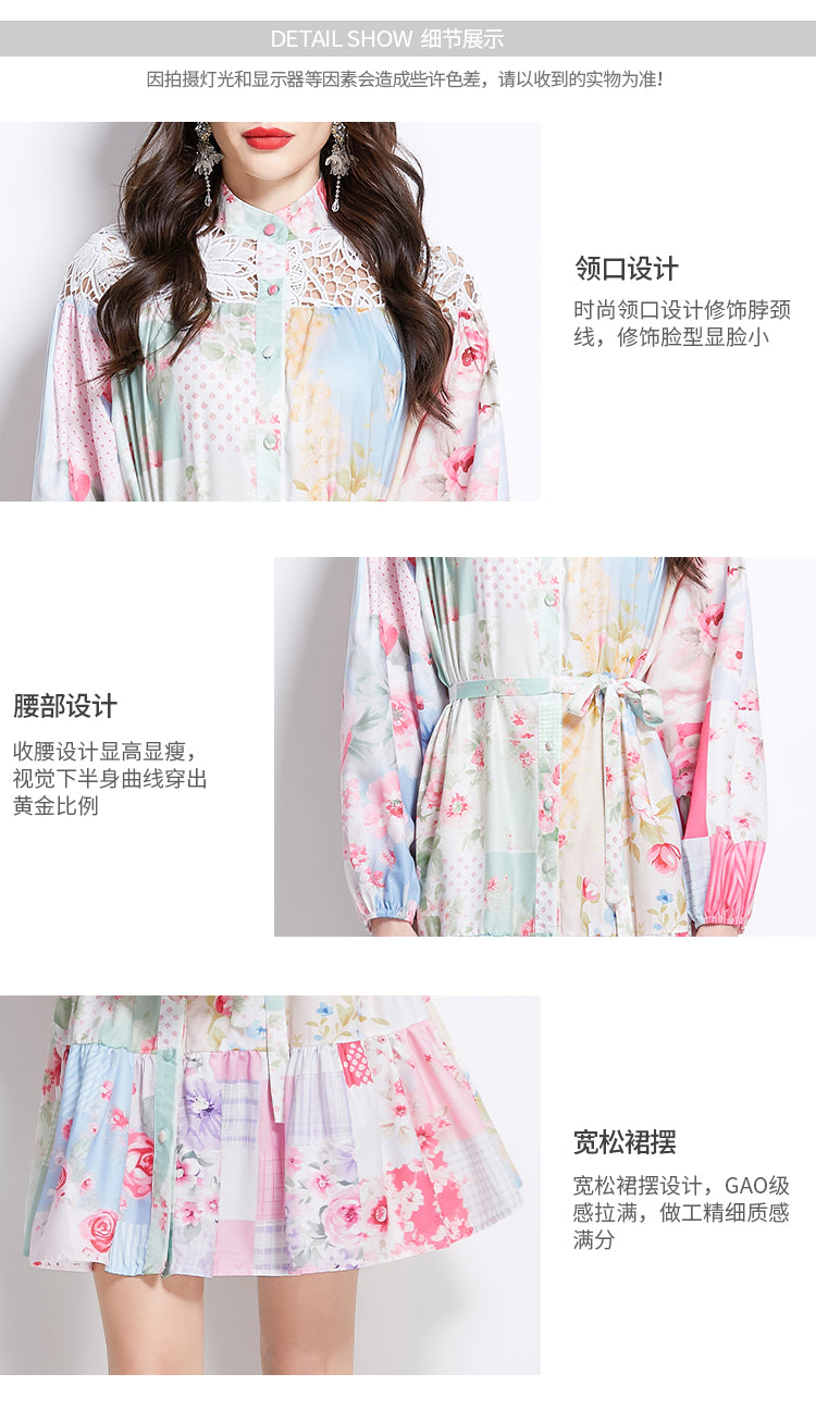 Original design for spring and summer vacation new style contrasting lace patchwork short dress