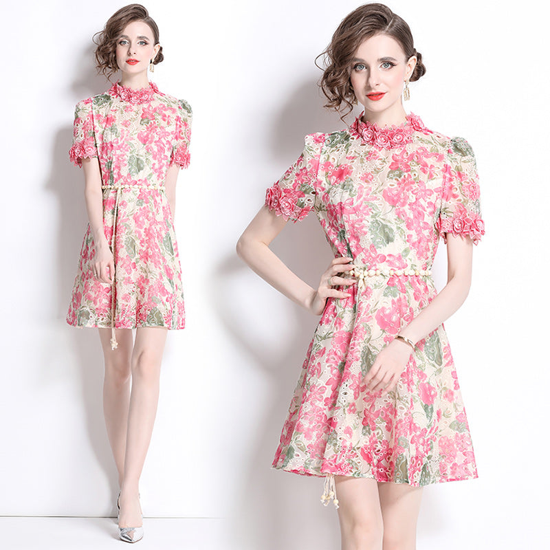 Original Design: Spring/Summer Embroidered Printed Dress for Women with a High end Style and a slimming A-line Skirt with a cinched waist