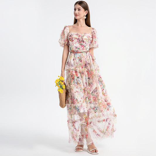 Apricot beauty heavy industry boutique palace style French romantic waist cake skirt