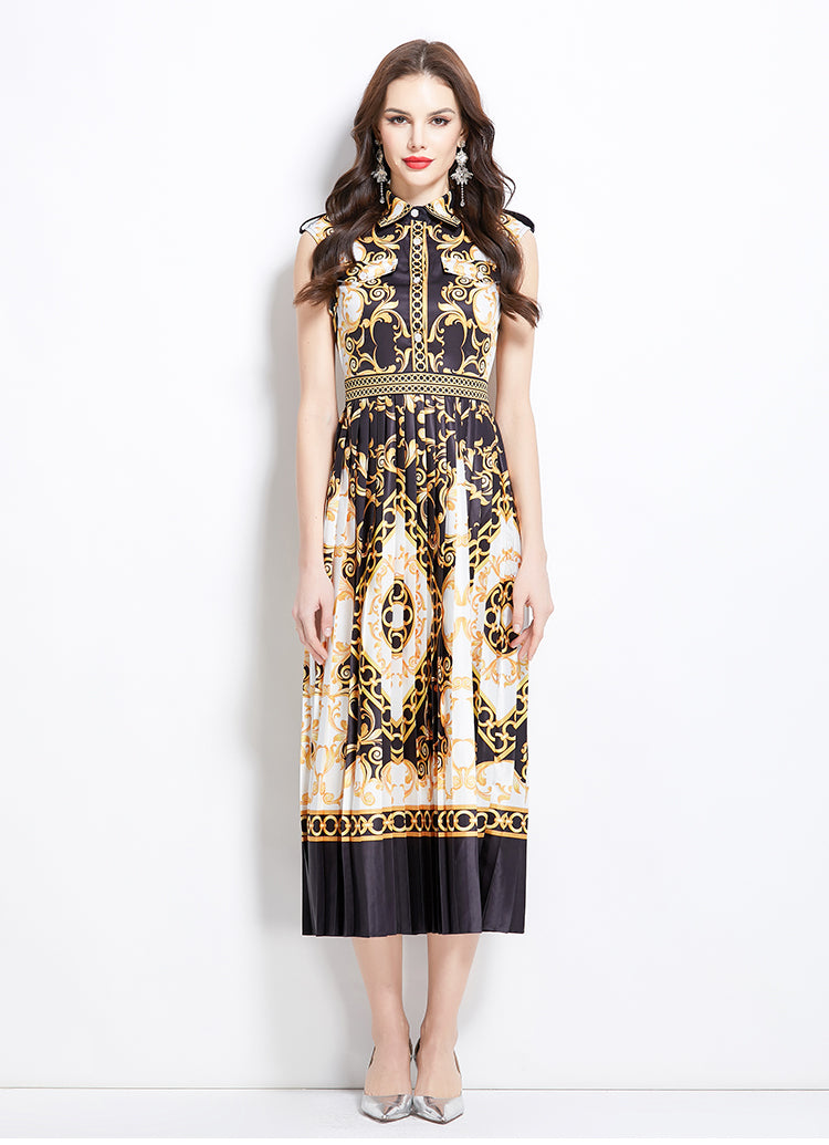Original design for spring and summer palace pattern sleeveless mid length dress