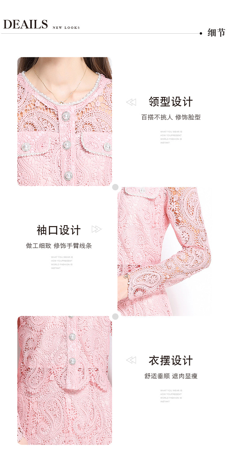 Original design for spring and summer small fragrance style set light luxury and high-end water-soluble lace skirt two-piece set