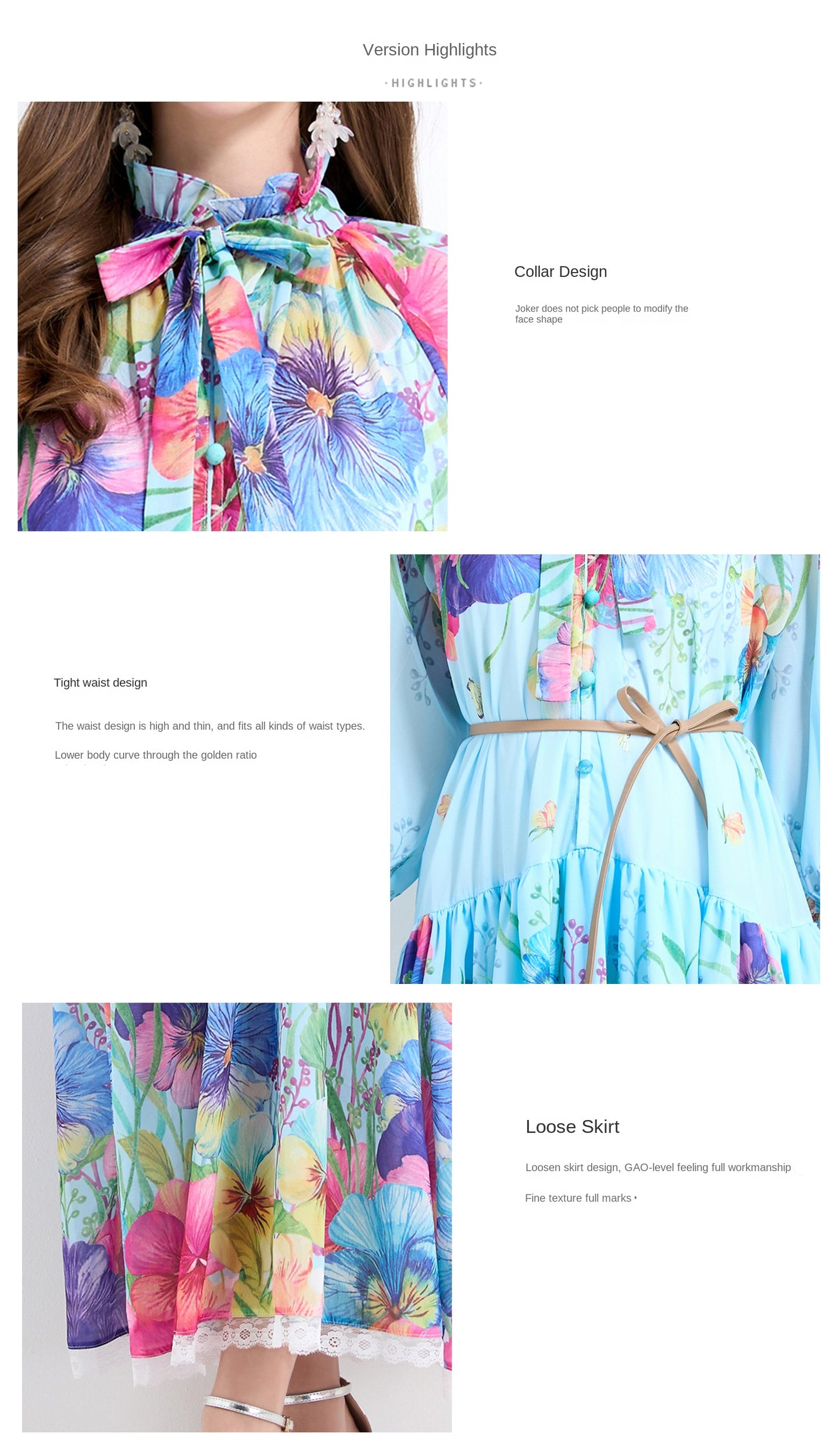 Original design - spring and summer fake lace cake skirt floral print waist ruffle skirt