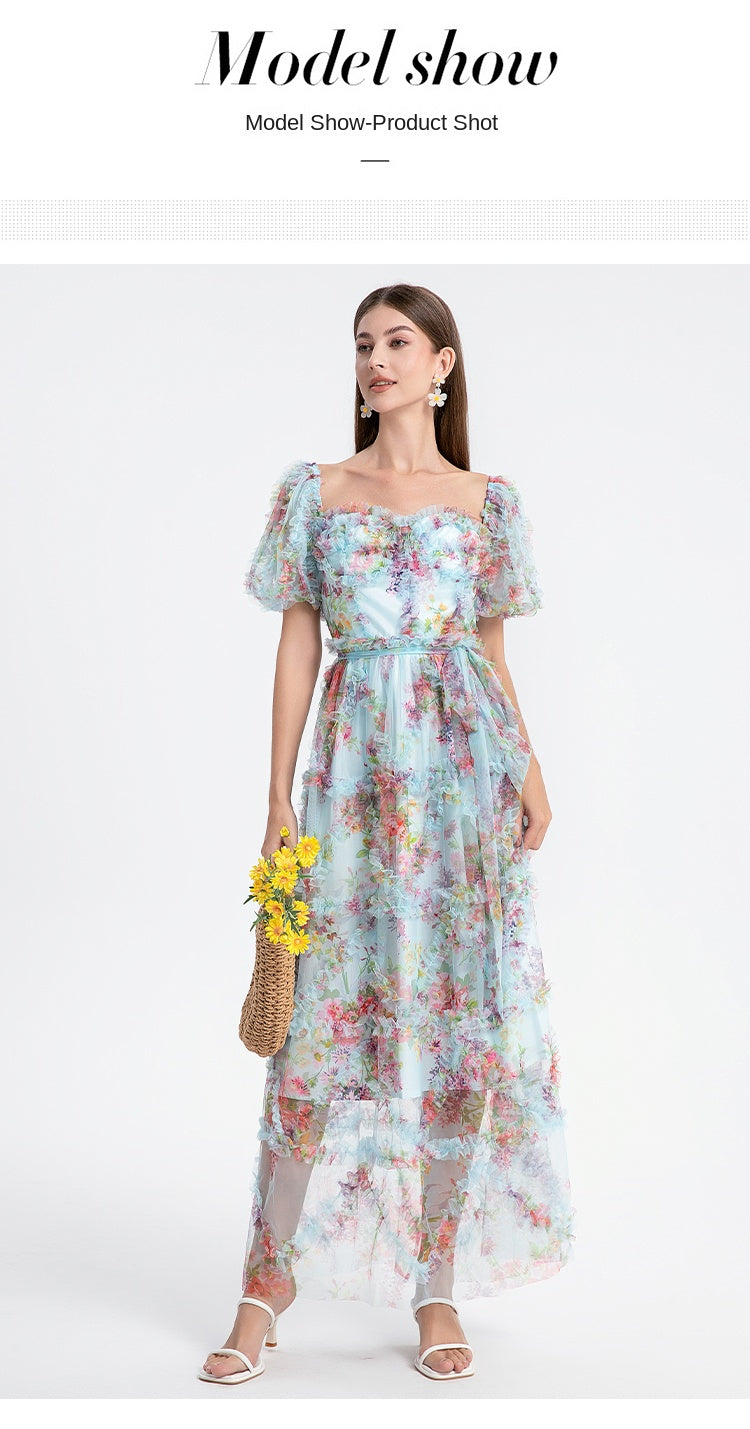 Blue beauty heavy industry boutique palace style French romantic waist cake dress