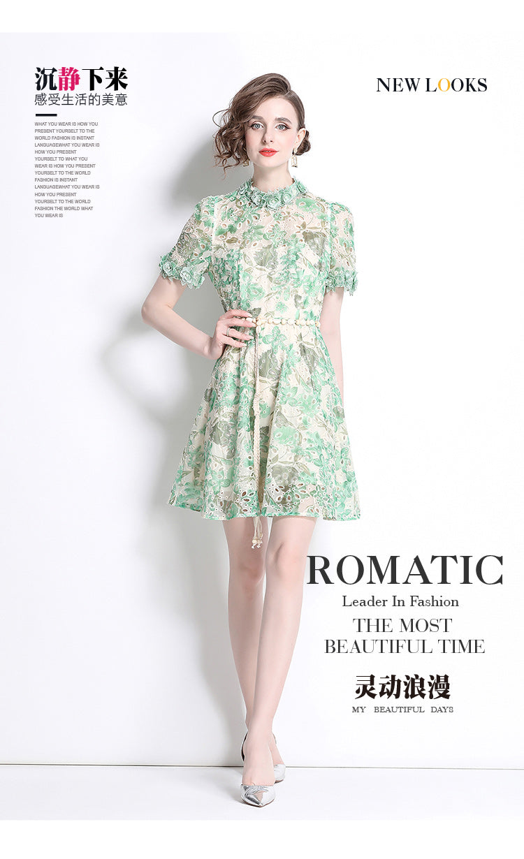 Original Design: Spring/Summer Embroidered Printed Dress for Women with a High end Style and a slimming A-line Skirt with a cinched waist