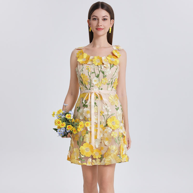 Original Design Embroidered Boutique Color Stereoscopic Handmade Flower Binding Adjustable Strap Strap Dress