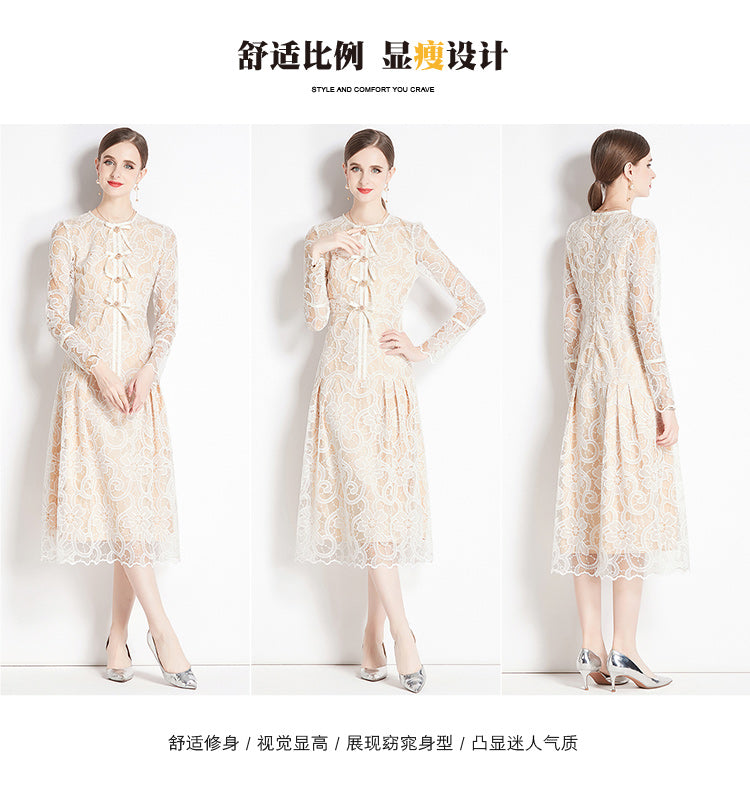 Original design for spring and summer long sleeved lace fashionable slim fit dress for women
