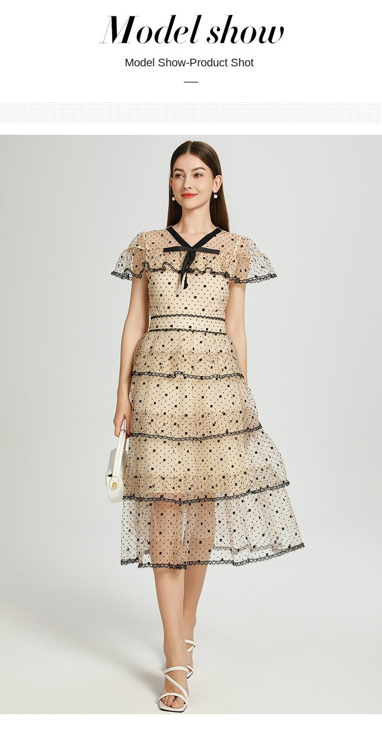 Original Design Heavy Industry Boutique Embroidery Plush Wave Point Wave style Shawl Cake Vintage Dress