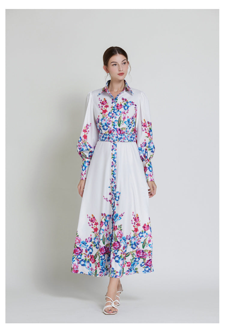 Original design lapel single breasted long dress with belt