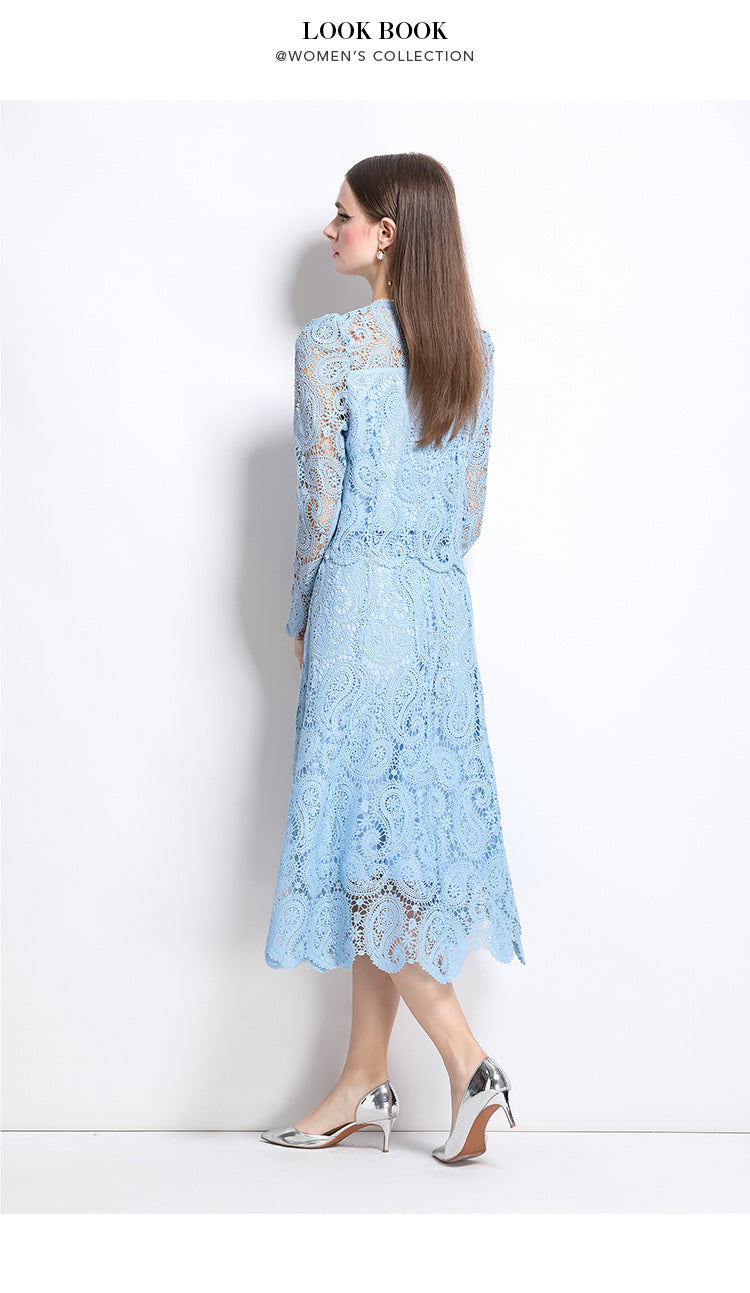 Original design for spring and summer small fragrance style set light luxury and high-end water-soluble lace skirt two-piece set