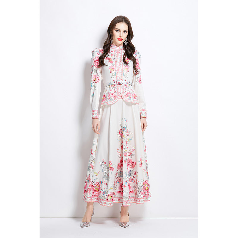 Original design for spring and summer ethnic style shirt top, mid length skirt set