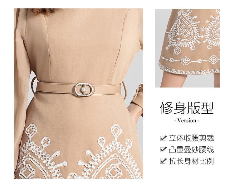 Original Design Women's Light Luxury Heavy Industry Chiffon Splicing Plate Belt Embroidered High Waist Show Thin Temperament Dress