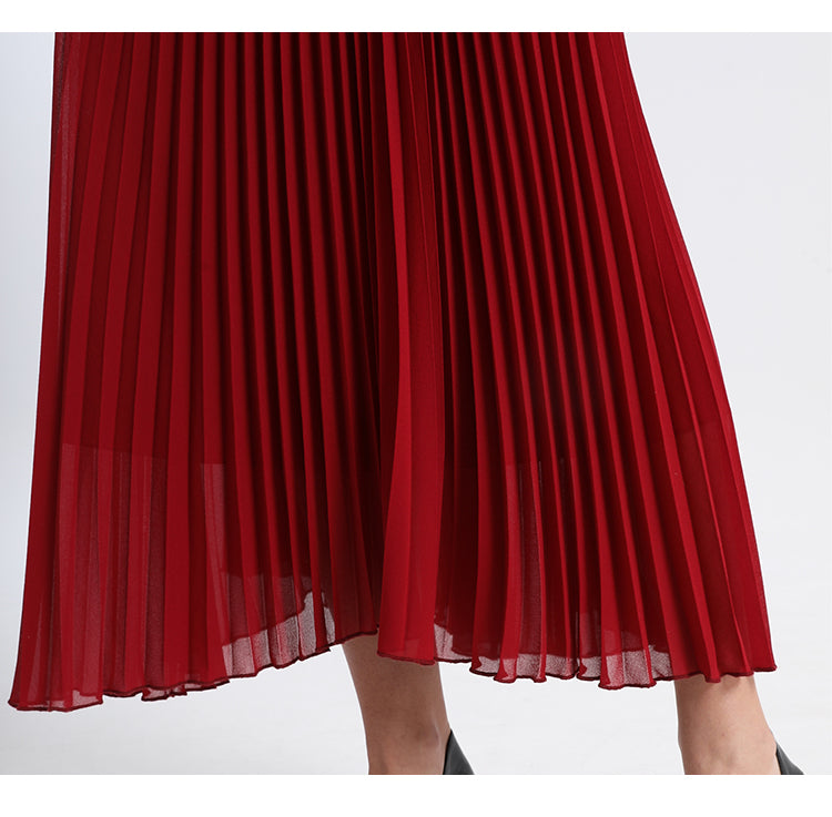 Original design premium pleated belt with gold beaded sequins draped over a chiffon pleated jumpsuit