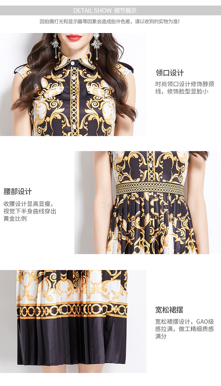 Original design for spring and summer palace pattern sleeveless mid length dress