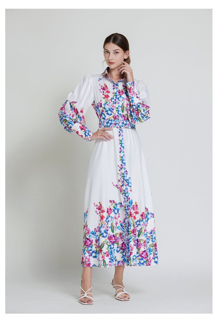 Original design lapel single breasted long dress with belt