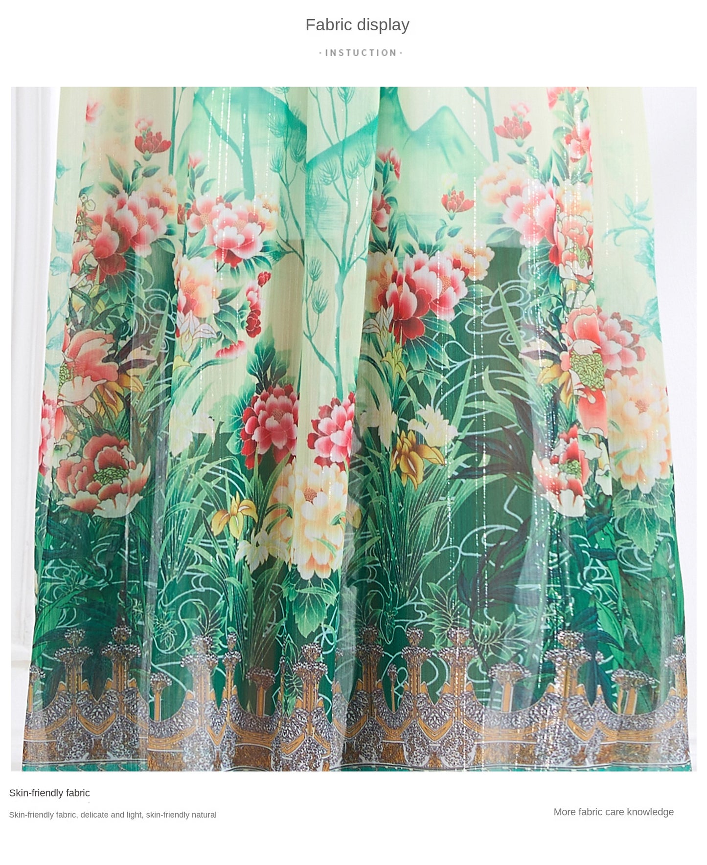Original design - Spring/Summer, Autumn chiffon shirt collar print, long sleeves, cinched waist, ruffled maxi skirt