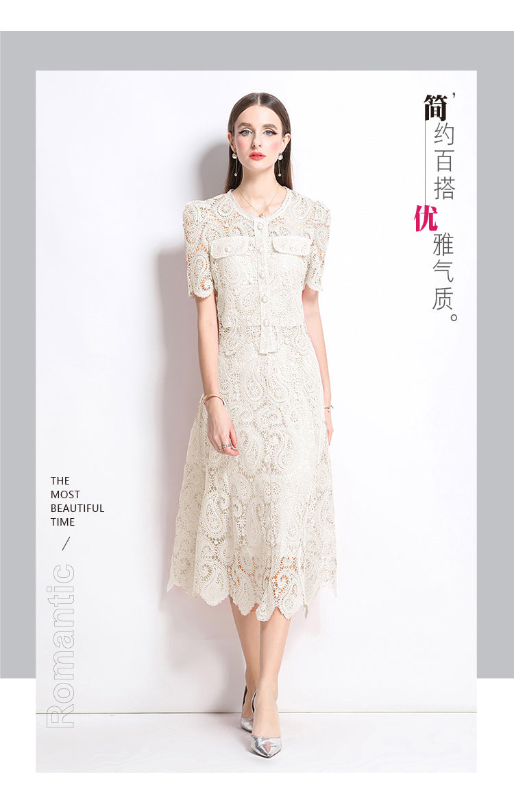 Original design for spring and summer small fragrance style set light luxury and high-end water-soluble lace skirt two-piece set