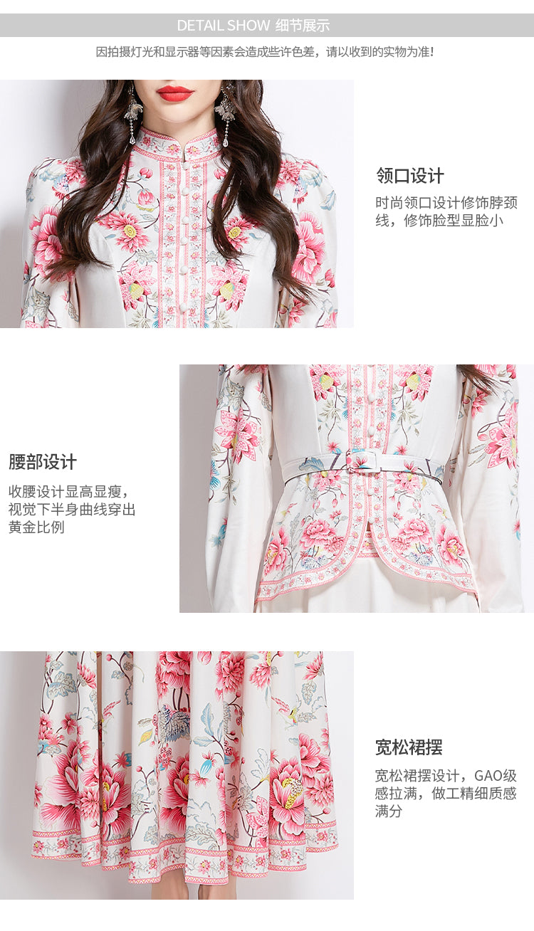 Original design for spring and summer ethnic style shirt top, mid length skirt set