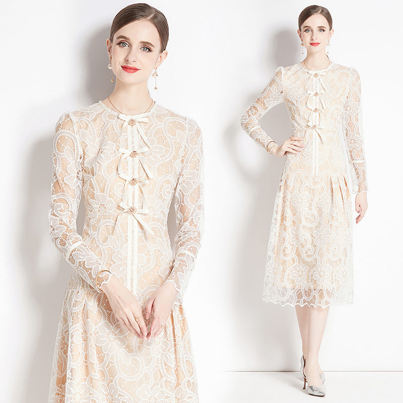 Original design for spring and summer long sleeved lace fashionable slim fit dress for women