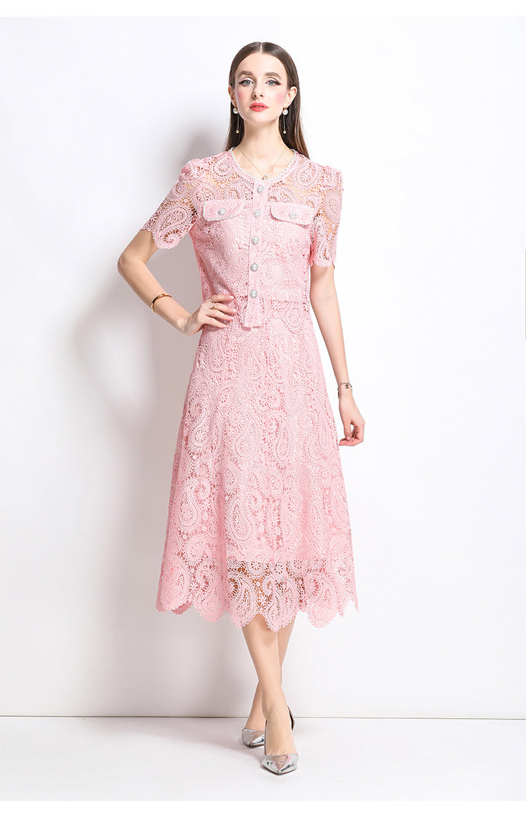 Original design for spring and summer small fragrance style set light luxury and high-end water-soluble lace skirt two-piece set