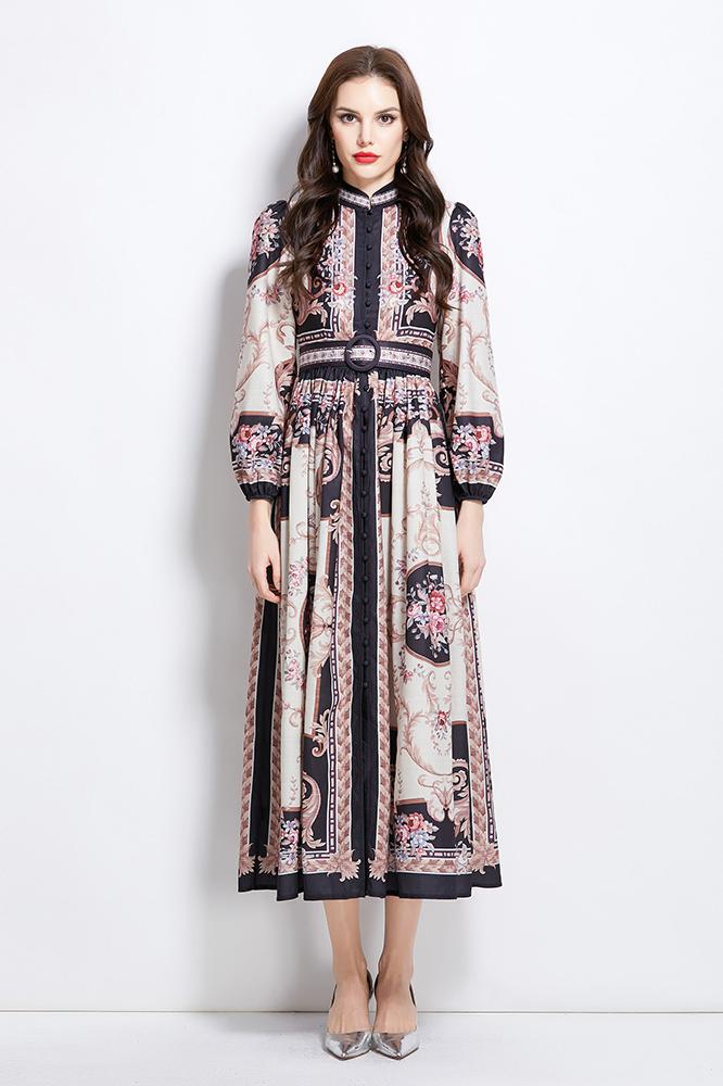 Original Design Spring/Summer Oil Painting Flower Pattern Wrapped Mid length Dress