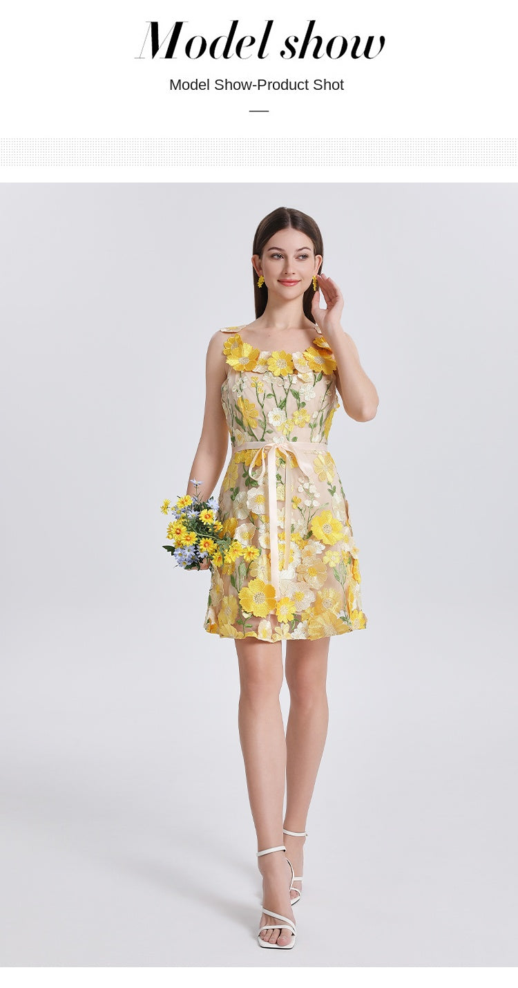 Original Design Embroidered Boutique Color Stereoscopic Handmade Flower Binding Adjustable Strap Strap Dress