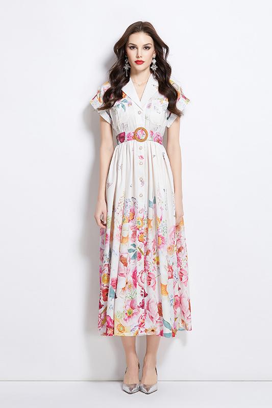 Original design spring/summer new floral oil painting style maxi dress