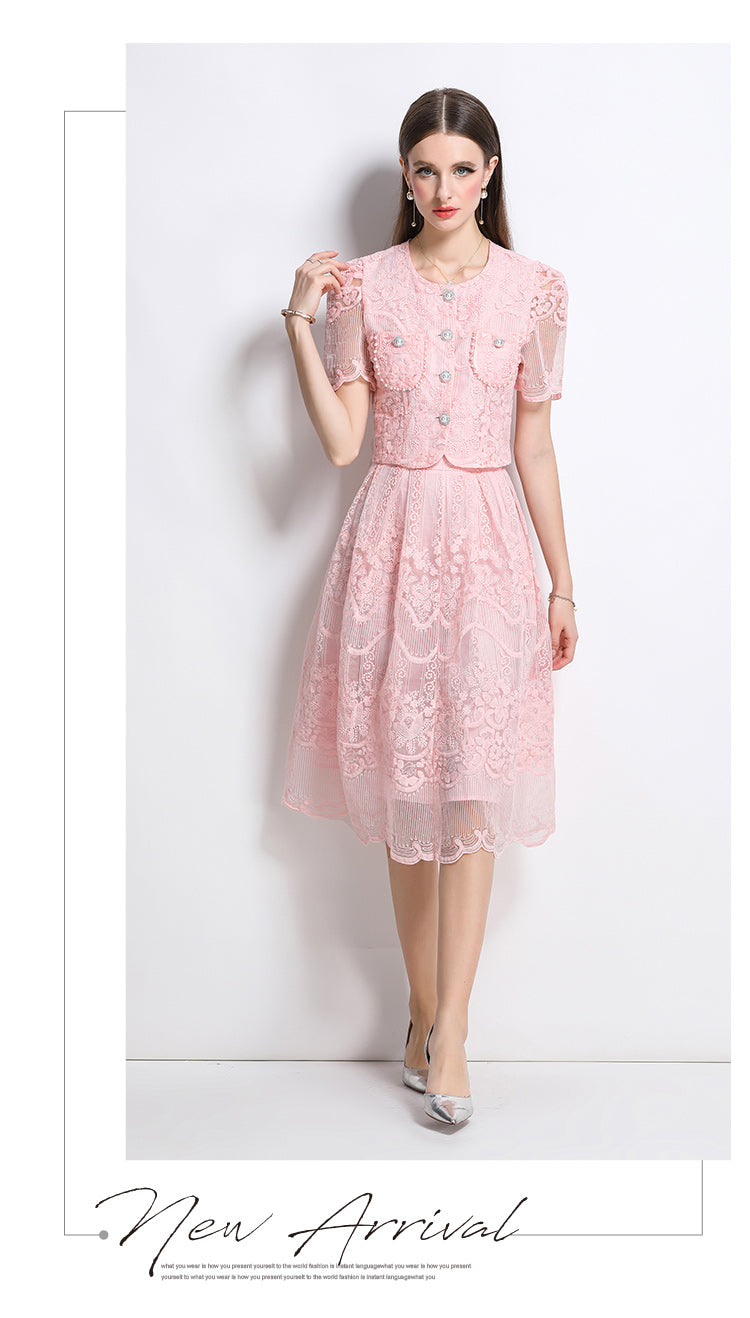 Original design for spring and summer small fragrance style set light luxury and high-end water-soluble lace skirt two-piece set