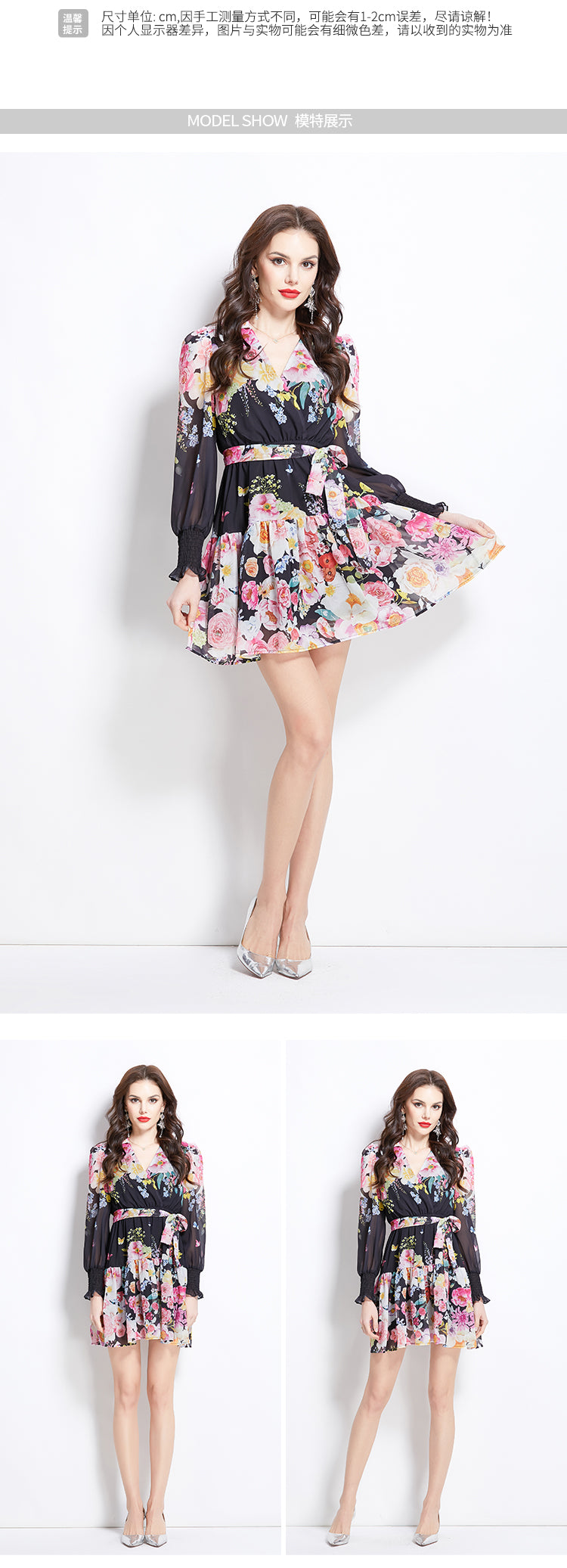 Original Design Spring/Summer Vacation New Flower Oil Painting Style V-neck Short Dress