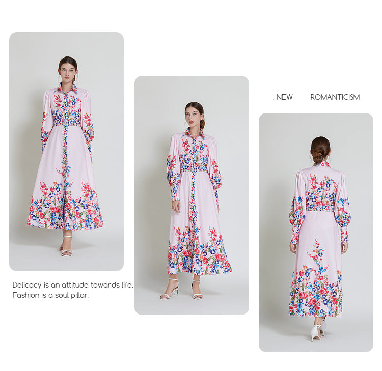Original design lapel single breasted long dress with belt