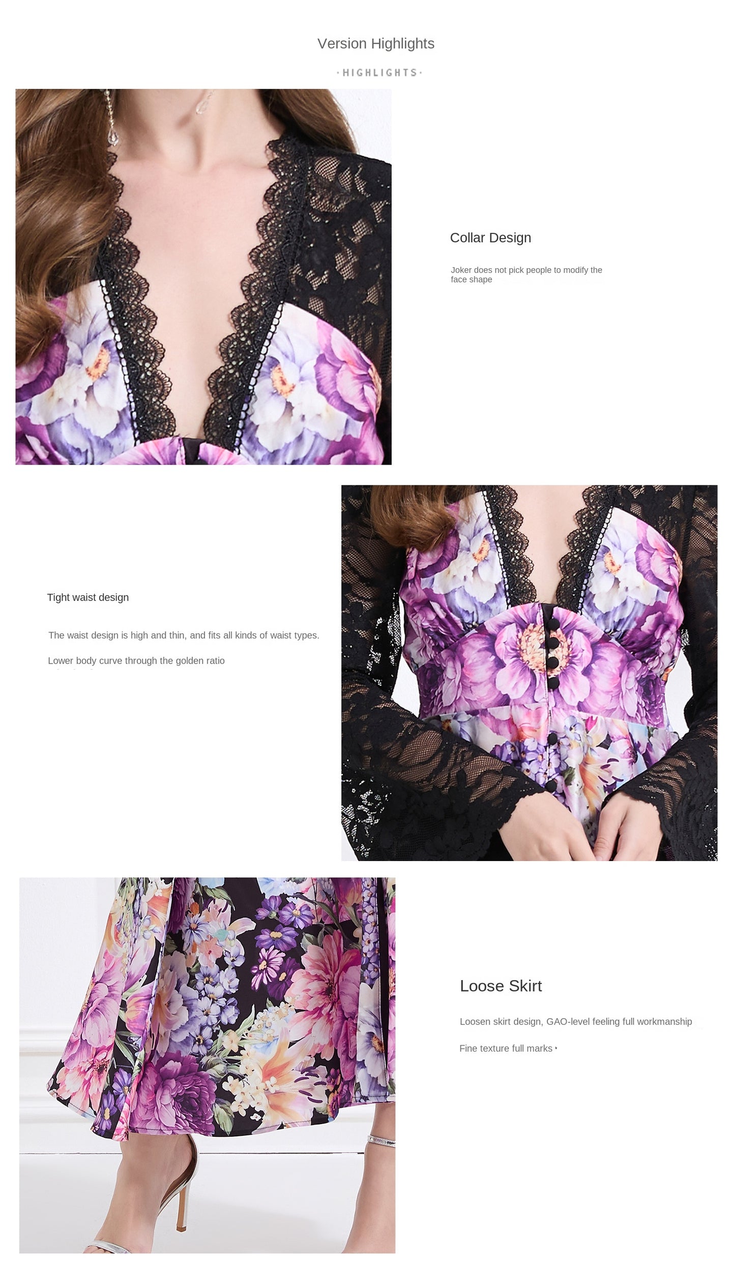 Original design - resort-inspired lace patchwork print cinched waist maxi dress with ruffles