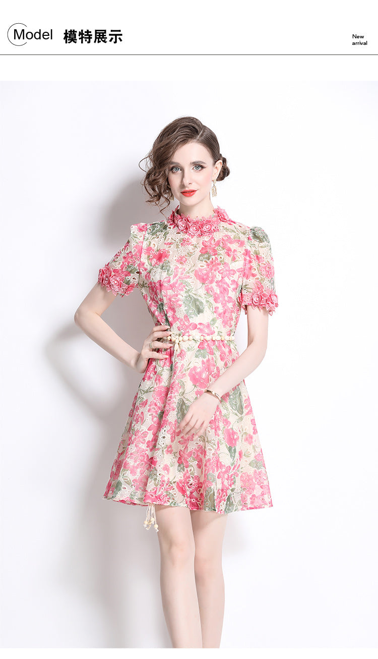 Original Design: Spring/Summer Embroidered Printed Dress for Women with a High end Style and a slimming A-line Skirt with a cinched waist