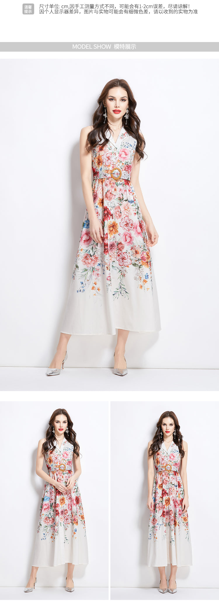 Original design for spring and summer vacation, new floral oil painting style shirt style long dress
