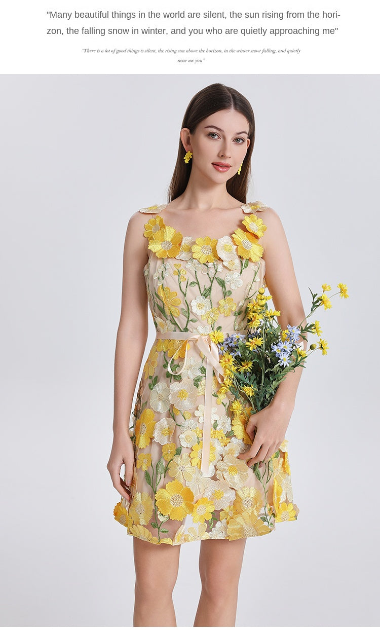 Original Design Embroidered Boutique Color Stereoscopic Handmade Flower Binding Adjustable Strap Strap Dress
