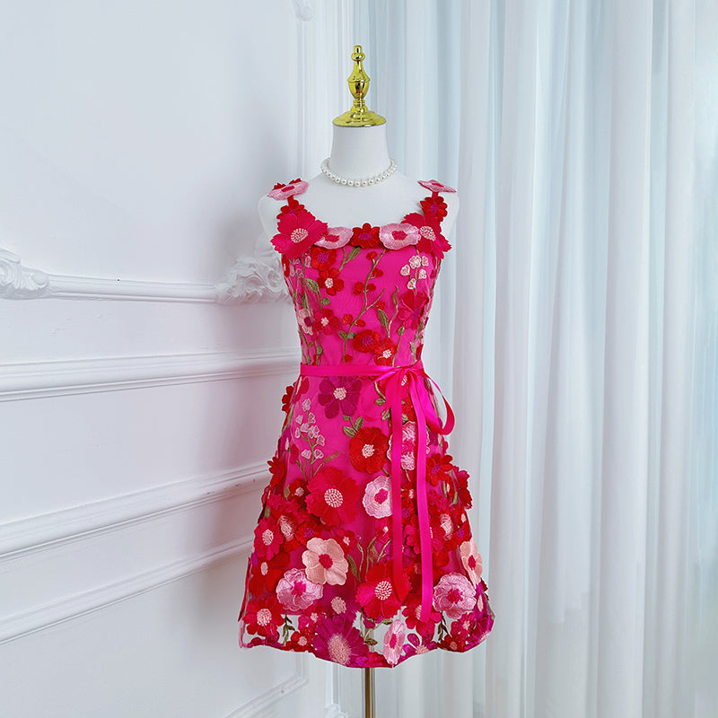 Original Design Embroidered Boutique Color Stereoscopic Handmade Flower Binding Adjustable Strap Strap Dress