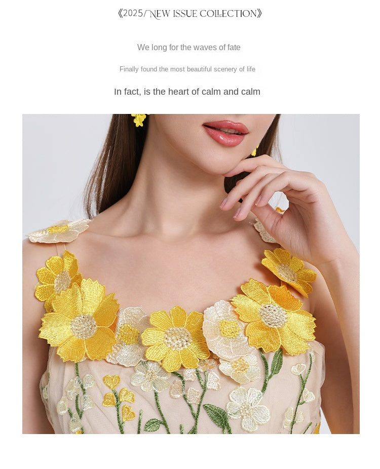 Original Design Embroidered Boutique Color Stereoscopic Handmade Flower Binding Adjustable Strap Strap Dress