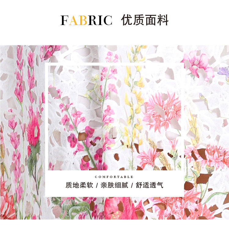 Original design mid long sleeved fashionable slimming hollow out water-soluble lace positioning mid length dress