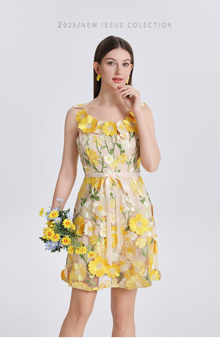 Original Design Embroidered Boutique Color Stereoscopic Handmade Flower Binding Adjustable Strap Strap Dress