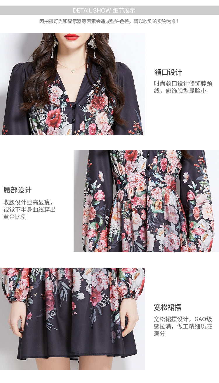 Original design spring, summer, autumn new vintage oil painting print short dress