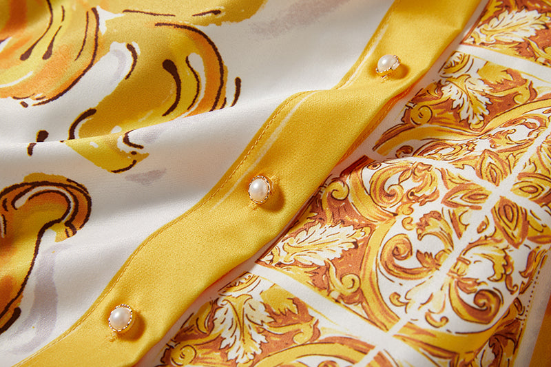 Original Design Spring/Summer Positioning Printed Collar Strap Waist Shirt Dress Large Swing A-line Skirt