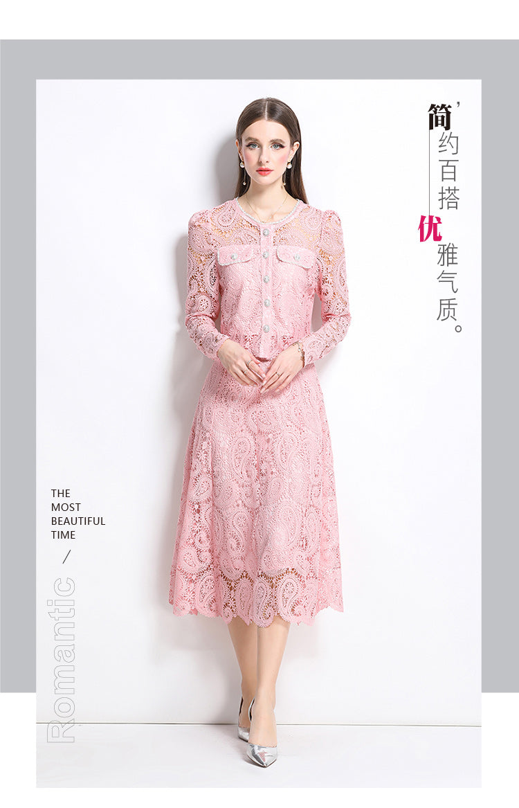 Original design for spring and summer small fragrance style set light luxury and high-end water-soluble lace skirt two-piece set