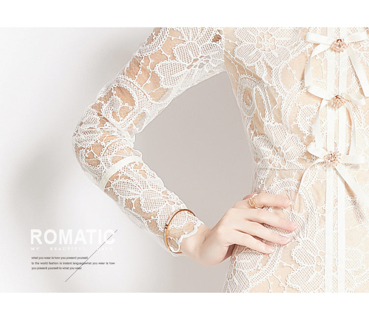 Original design for spring and summer long sleeved lace fashionable slim fit dress for women