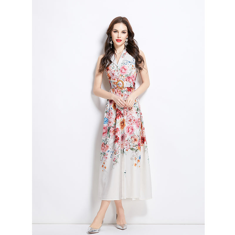 Original design for spring and summer vacation, new floral oil painting style shirt style long dress