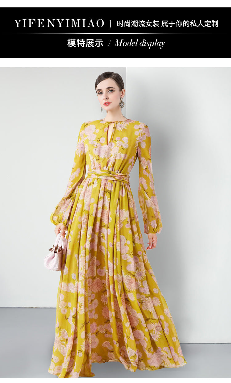 Original design for spring and summer three bedroom pleated 6-meter printed large skirt