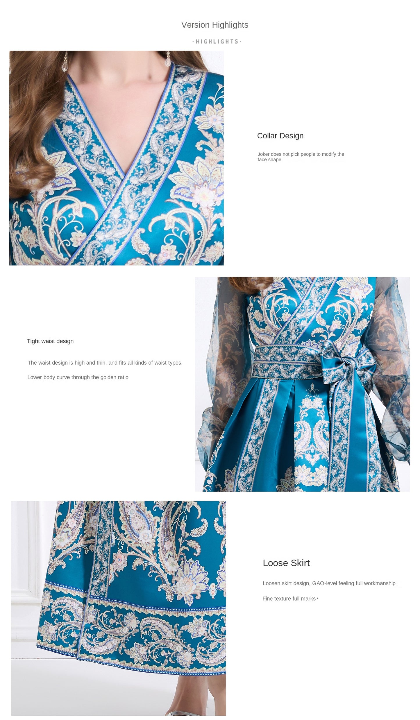 Original design - spring and summer resort style lace patchwork print waist maxi skirt ruffle dress