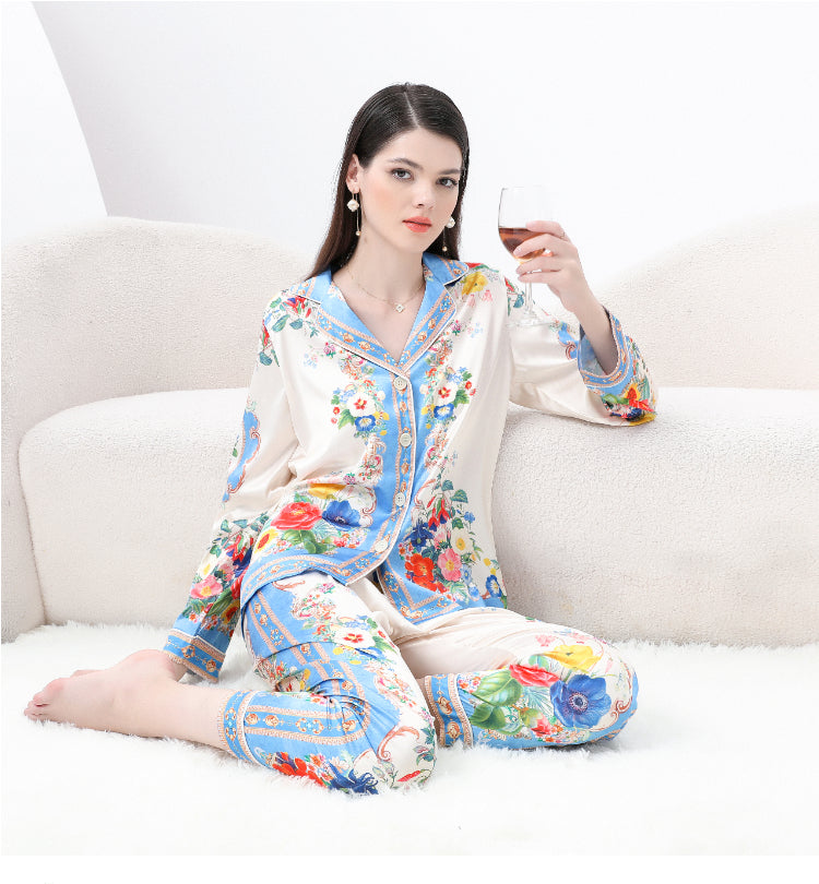 Original design spring/summer-autumn - casual trim pajama suit set with a suit collar long sleeves trousers print 2-piece set